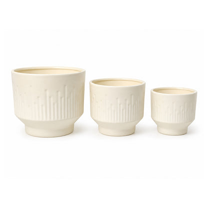3-Piece Ceramic Flower Pot Set with Textured Design Decorative Indoor & Outdoor Planters for Succulents, Cactus, Herbs & Small Plants White