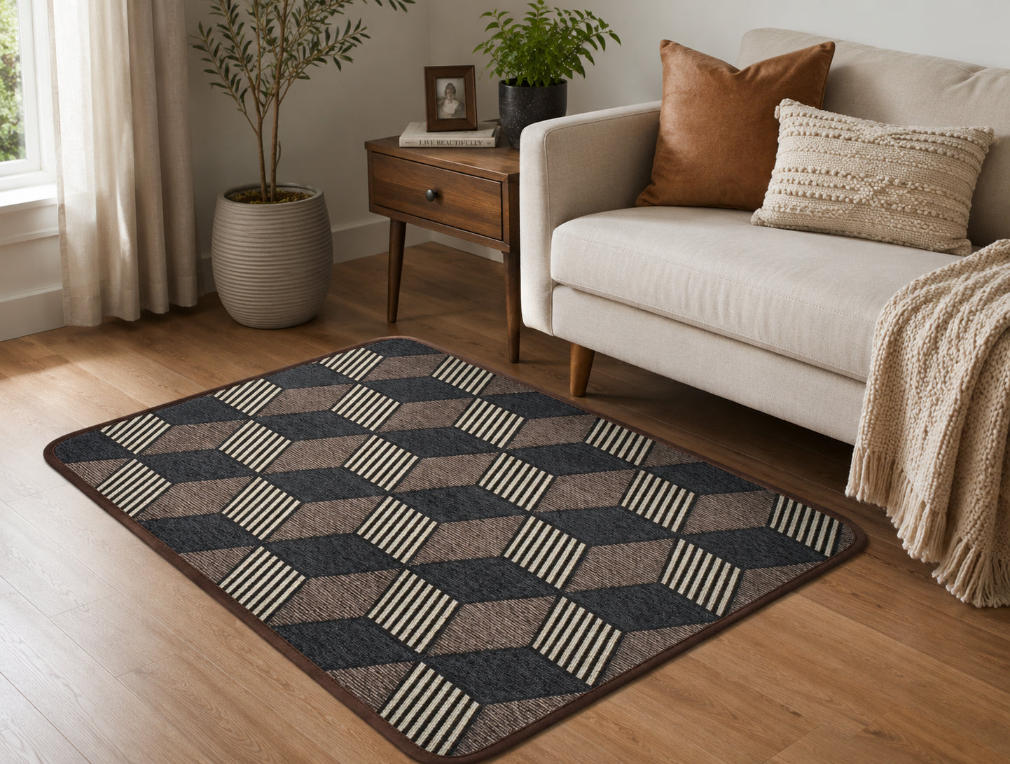 Geometric Anti-Slip Floor Mat 80 x 50 cm Soft Absorbent Rug for Bedroom, Living Room, Bathroom, Kitchen & Entryway Washable Non-Skid Decorative Door Mat