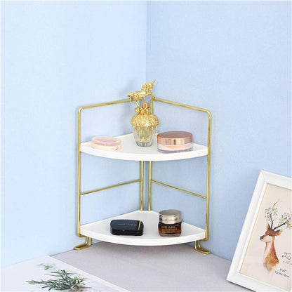 2-Tier Corner Countertop Storage Shelf Organizer with Metal Frame Stackable Multi-Purpose Corner Rack for Kitchen, Bathroom, Living Room & Office