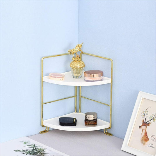 2-Tier Corner Countertop Storage Shelf Organizer with Metal Frame Stackable Multi-Purpose Corner Rack for Kitchen, Bathroom, Living Room & Office