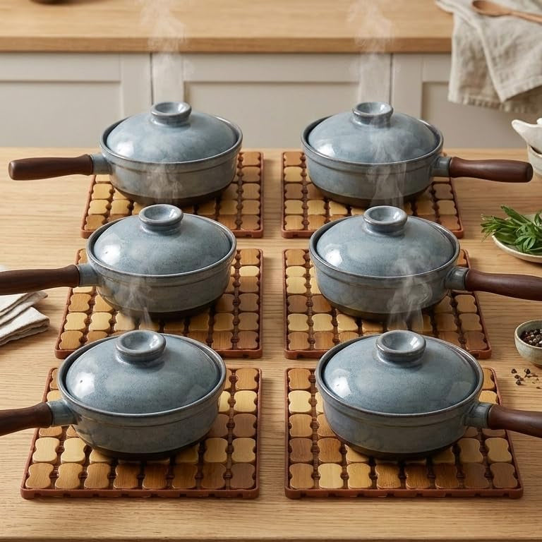 Pack of 6 Premium Bamboo Trivet Set – Professional Heat Protection & Anti-Slip Kitchen Hot Pads