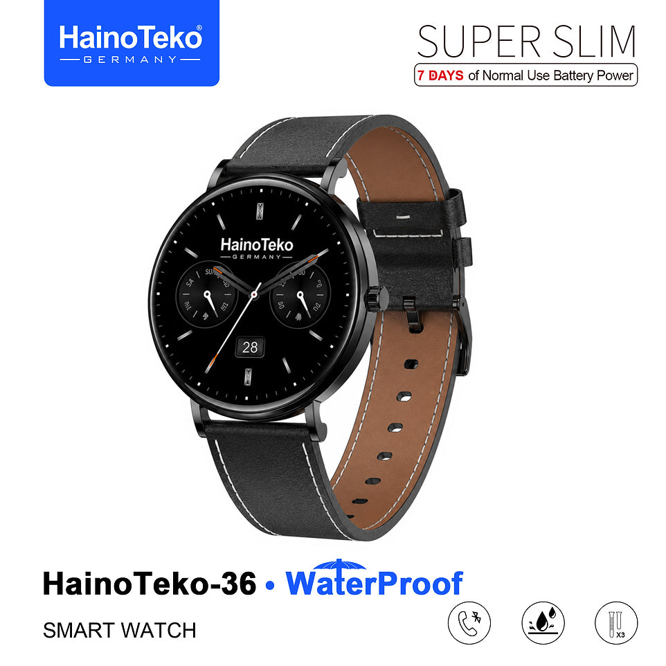 HainoTeko-36 Super Slim Waterproof Design Smart Watch with AMOLED Display Bluetooth Calling, 7-Day Battery Life Multiple Sports Modes and 3 Interchangeable Straps Designed for Ladies and Gents