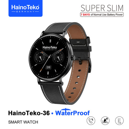 HainoTeko-36 Super Slim Waterproof Design Smart Watch with AMOLED Display Bluetooth Calling, 7-Day Battery Life Multiple Sports Modes and 3 Interchangeable Straps Designed for Ladies and Gents