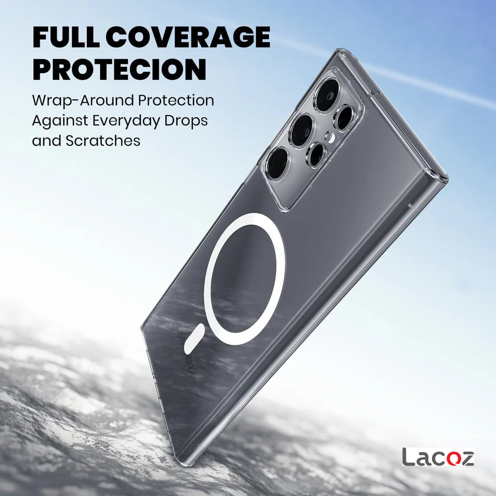 Premium Magnetic Transparent Phone Case for Samsung Galaxy S24 Ultra Crystal Clear Protective Cover with Strong Magnetic Ring for Wireless Charging