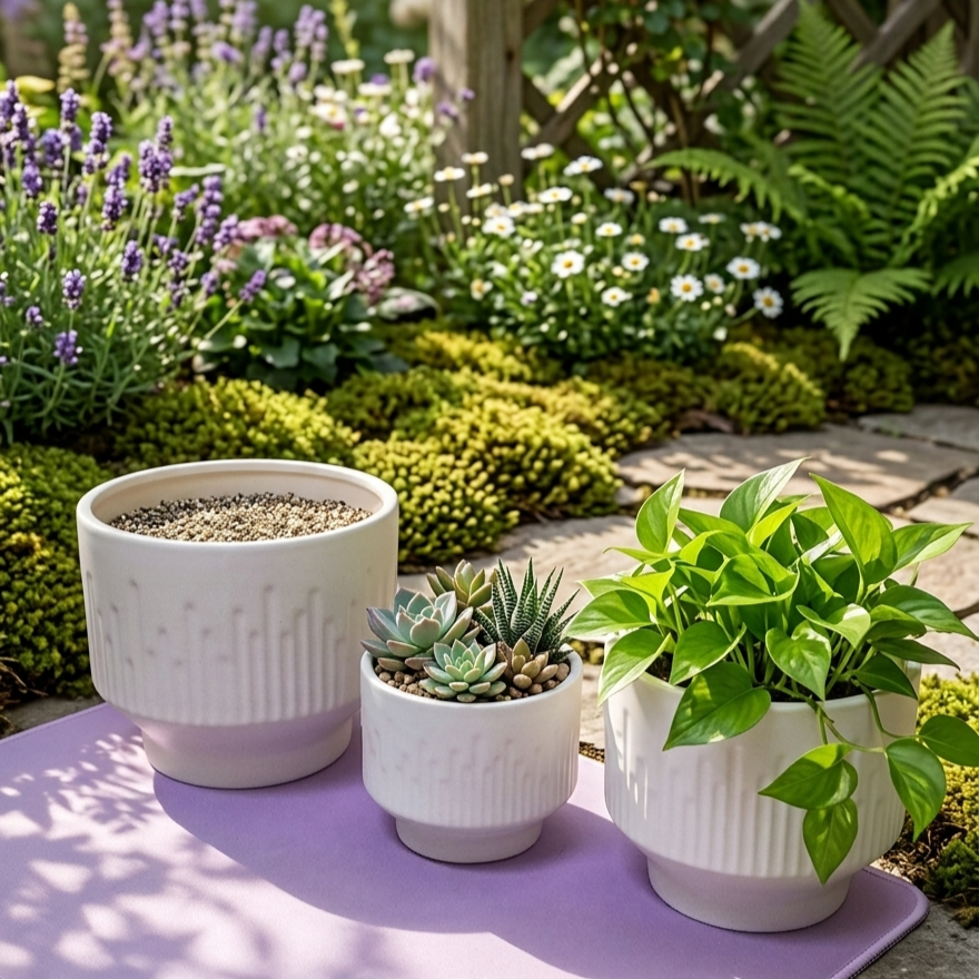 Premium Artisan Ceramic Planter Pots Set of 3 Matte White Stoneware Indoor Flower Pots with Drainage Hole Decorative Plant Pot Combo for Home & Office Decor