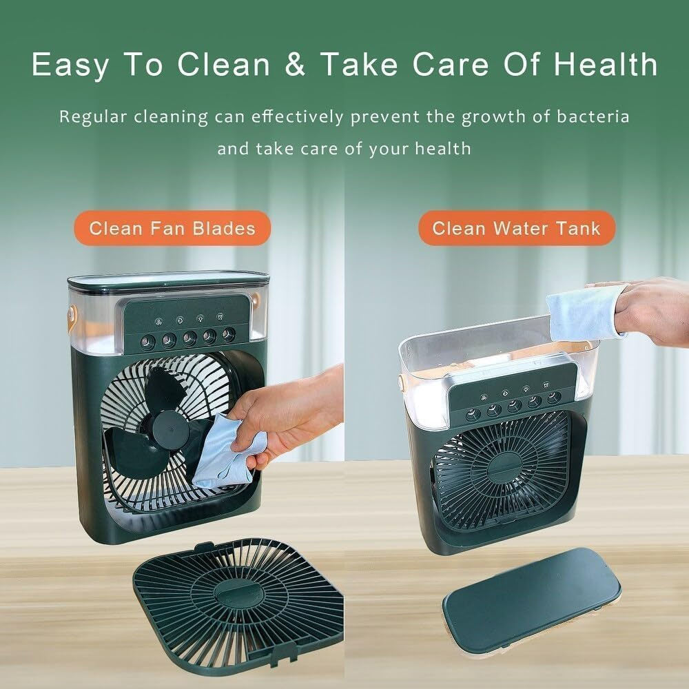 Portable Air Cooler Fan with Humidifier 3-Speed Turbo Cooling LED Night Light USB Powered Personal Air Cooler for Home, Office & Travel Green