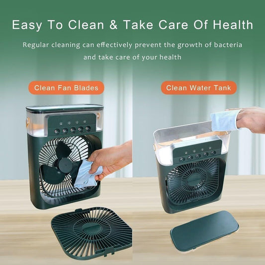 Portable Air Cooler Fan with Humidifier 3-Speed Turbo Cooling LED Night Light USB Powered Personal Air Cooler for Home, Office & Travel Green