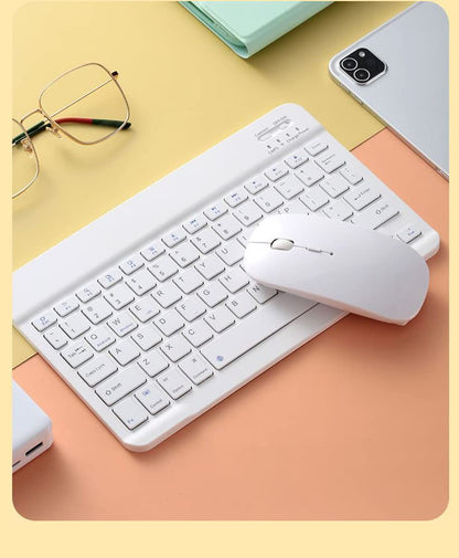 Wireless Bluetooth Keyboard and Mouse Combo – Rechargeable Slim Keyboard Kit with Multi-Device Support, Silent Click Mouse, Long Battery Life, Compact Portable Design for Laptop, PC, Tablet White