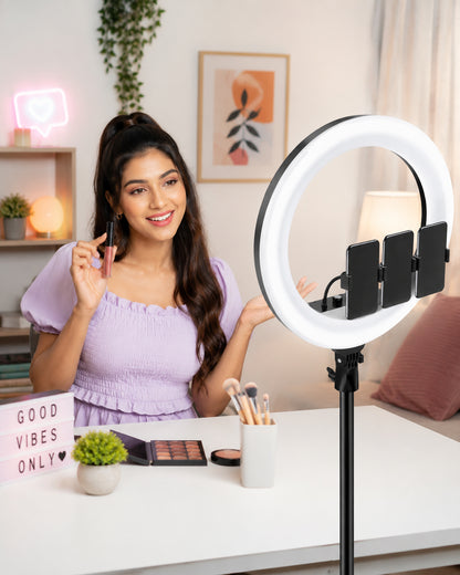 21-Inch LED Ring Light with Tripod Stand, 3 Phone Holders & Remote Control – Dimmable Ring Light for Live Streaming, Video Recording, Photography, Makeup & Content Creation