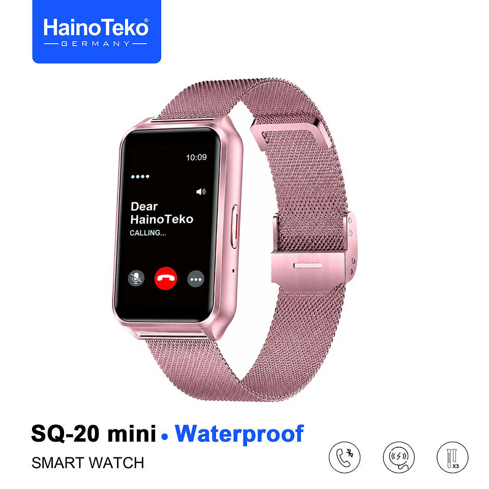 HainoTeko SQ-20 Mini Waterproof Design Smart Watch with AMOLED Display Bluetooth Calling Heart Rate & Fitness Tracking 3 Pair Straps and Charging Cable Designed for Ladies and Gents