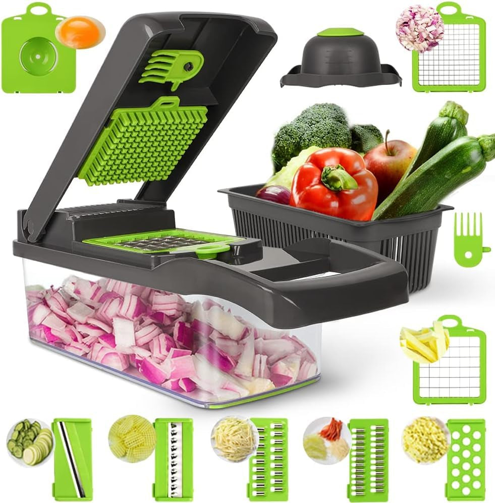 16-in-1 Multifunction Vegetable Chopper & Mandoline Slicer Set with Interchangeable Blades Food Container, Grater, Peeler, Egg Separator & Hand Guard for Fruits and Vegetables