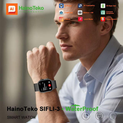 HainoTeko SIFLI-3 Waterproof Design Smart Watch with 2.02 Inch AMOLED Display BT Calling AI Translation 20 Days Battery Backup 3 Pair Straps and Charging Cable Designed for Men