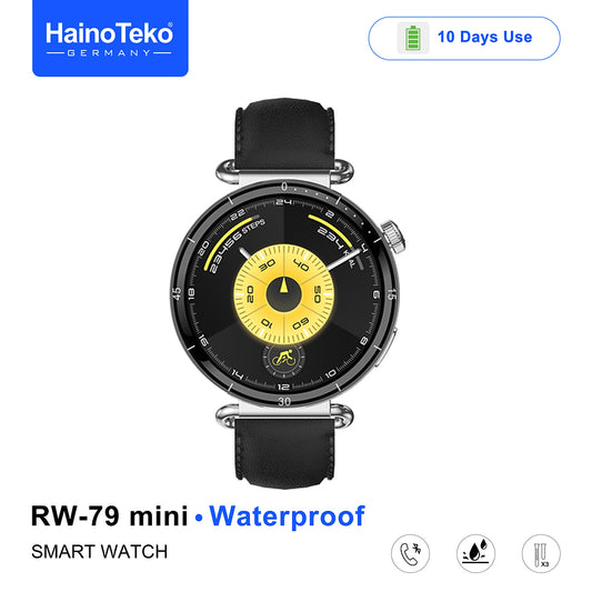 HainoTeko RW-79 Mini Waterproof Smart Watch with AMOLED Display Bluetooth Call 3 Interchangeable Straps and Charging Cable Designed for Ladies