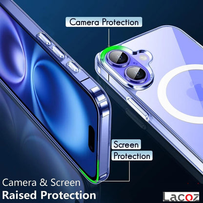 Premium Magnetic Transparent Phone Case for iPhone 16 Plus Crystal Clear Protective Cover with Strong Magnetic Ring for Wireless Charging