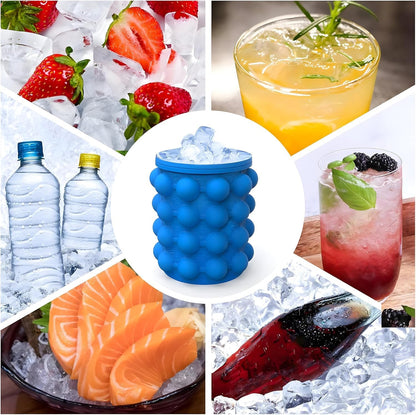 Ice Cube Maker Genie - Double Chamber Ice Cube Maker with Airtight Lid Space-Saving Ice Storage Container for Drinks, Ice Cream & Outdoor Use