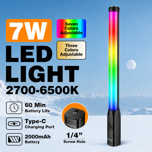 RGB LED Stick Light | 2700–6500K Adjustable Color Temperature | 2000mAh Rechargeable Battery | Type-C Charging | Portable Video & Photography Light