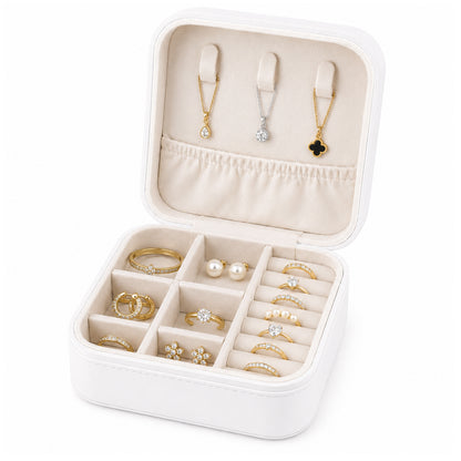 Portable Travel Jewelry Organizer Box with Zipper Compact Jewelry Storage Case for Rings, Earrings, Necklaces, Bracelets, Watches & Small Accessories