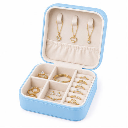 Portable Travel Jewelry Organizer Box with Zipper Compact Jewelry Storage Case for Rings, Earrings, Necklaces, Bracelets, Watches & Small Accessories