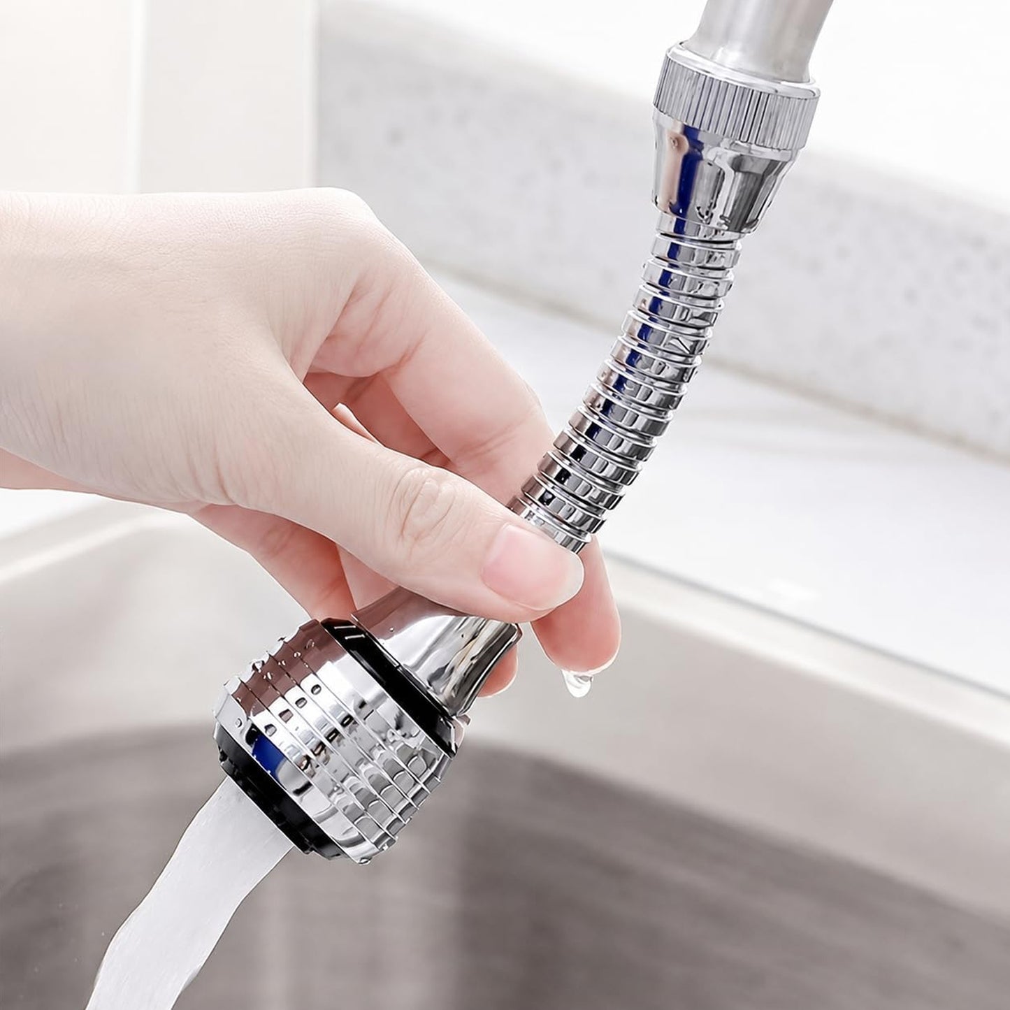 360° Swivel Kitchen Faucet Aerator with Flexible Hose-Water-Saving Sink Tap Nozzle Attachment, Universal Rotating Faucet Extender for Kitchen & Bathroom Sinks