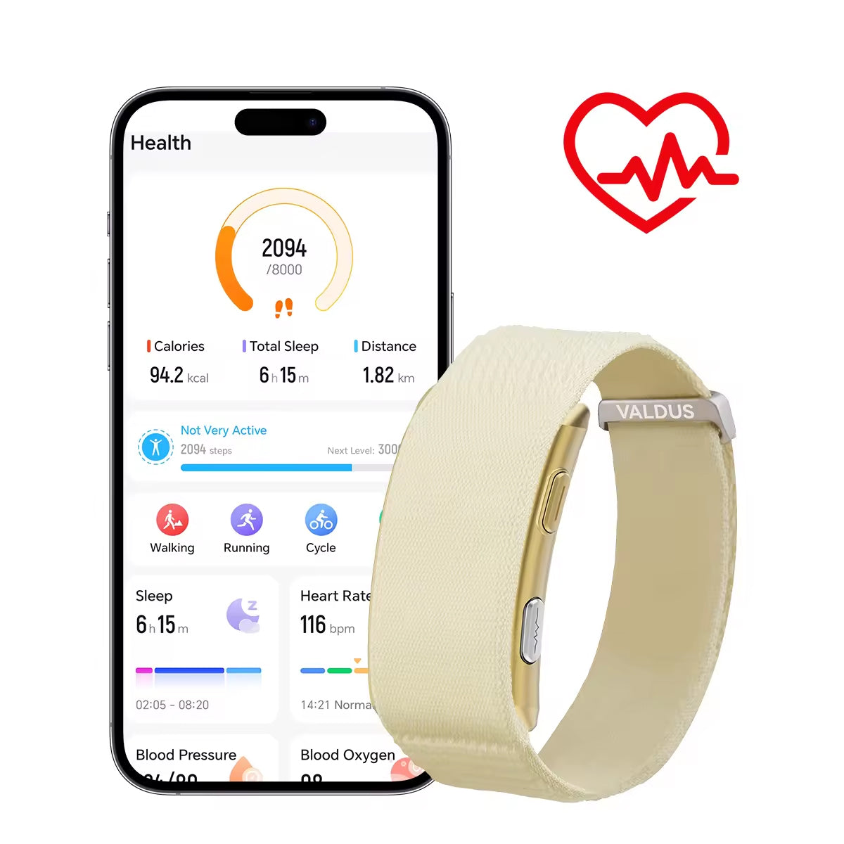 Smart Health Tracking Bracelet with Sleep Analysis, Activity Tracking & Long Battery Life Designed for Ladies and Gents Gold