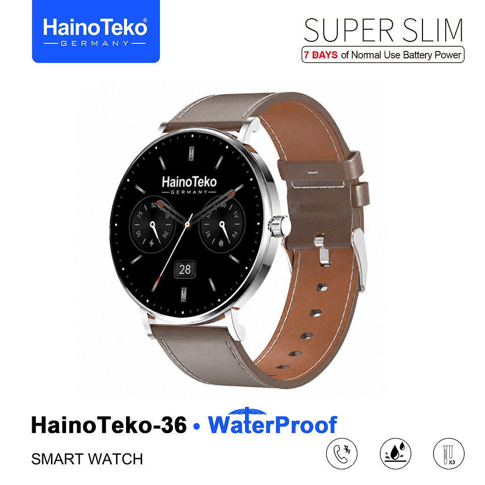 HainoTeko-36 Super Slim Waterproof Design Smart Watch with AMOLED Display Bluetooth Calling, 7-Day Battery Life Multiple Sports Modes and 3 Interchangeable Straps Designed for Ladies and Gents