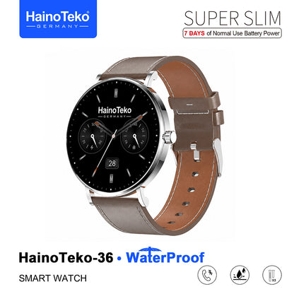 HainoTeko-36 Super Slim Waterproof Design Smart Watch with AMOLED Display Bluetooth Calling, 7-Day Battery Life Multiple Sports Modes and 3 Interchangeable Straps Designed for Ladies and Gents