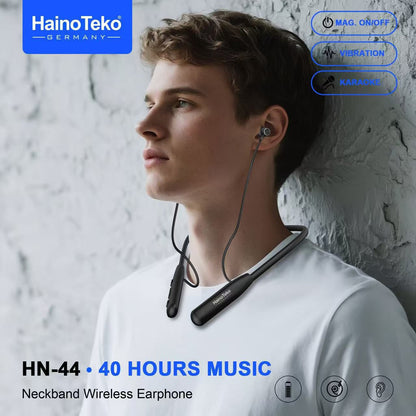HainoTeko HN-44 Wireless Neckband Earphones Bluetooth Magnetic Earphone with 40 Hours Playtime, Vibration Alert, Hi-Res Audio, Karaoke Mode & Built-in Mic – Black