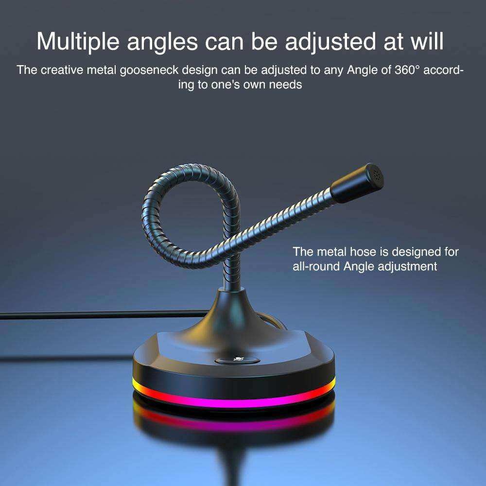 2-in-1 USB Desktop Microphone with 3-Port USB 2.0 Hub Low Noise Omnidirectional Mic with RGB Lighting Mute Button, Flexible Gooseneck for Meetings, Gaming & Online Classes