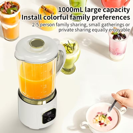 Portable Rechargeable Double-Knife Blender Juicer with Stainless Steel Blades, 1000ml Large Capacity Smoothie Maker, USB Charging Multipurpose Fruit and Ice Crusher White