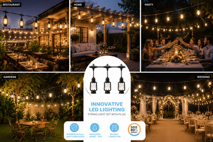 Outdoor LED Lantern String Lights with Plug – Waterproof Decorative Hanging Light Set for Garden, Patio, Balcony, Wedding, Party & Cafe Decoration