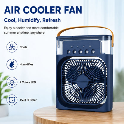 Portable Air Cooler Fan with Humidifier 3-Speed Turbo Cooling LED Night Light USB Powered Personal Air Cooler for Home, Office & Travel Blue