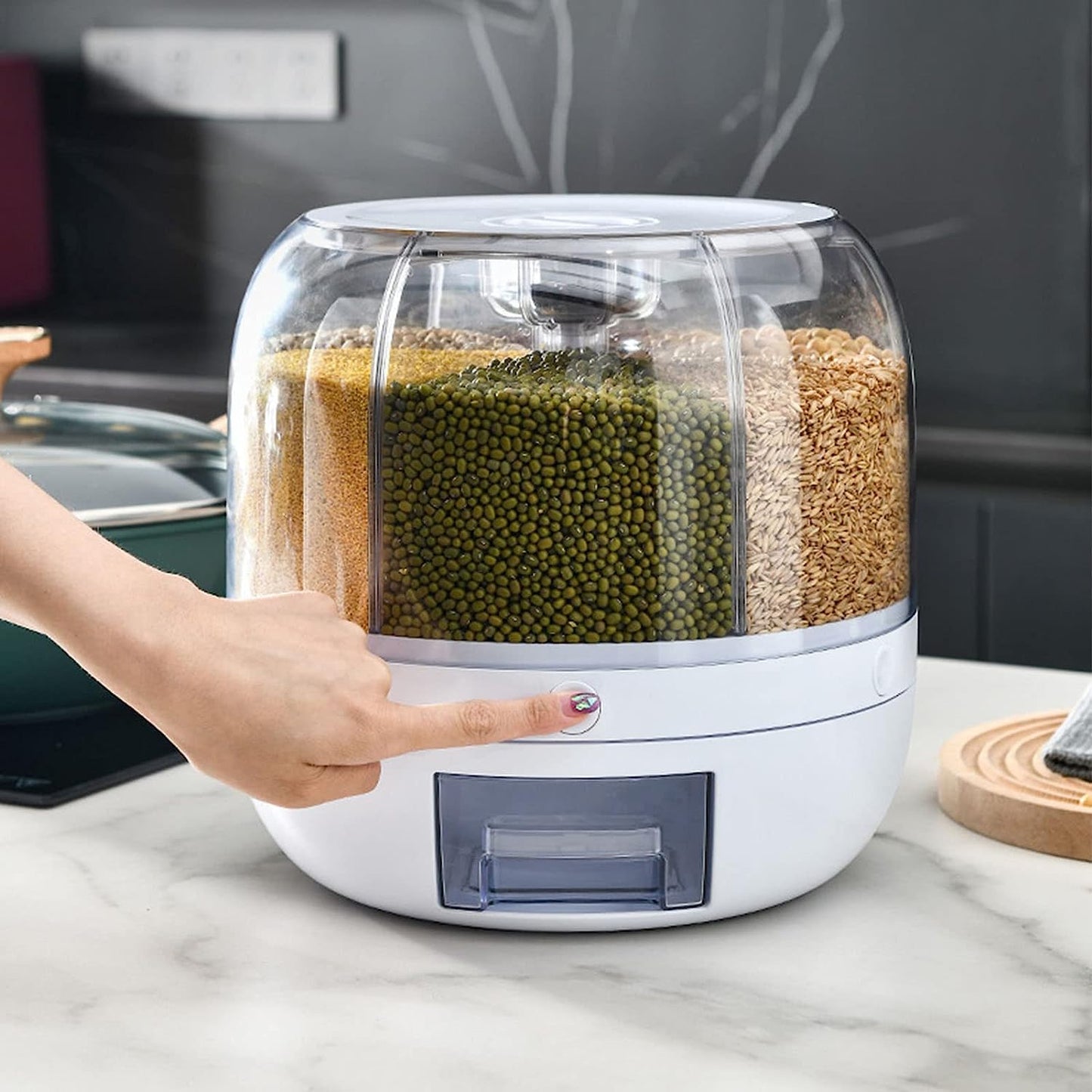Rotating Rice Dispenser 7L Multi Grain Storage Container with 360 Degree Rotation & One Touch Dispensing System for Kitchen Pantry Storage