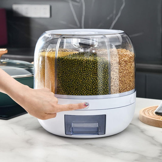 Rotating Rice Dispenser 7L Multi Grain Storage Container with 360 Degree Rotation & One Touch Dispensing System for Kitchen Pantry Storage