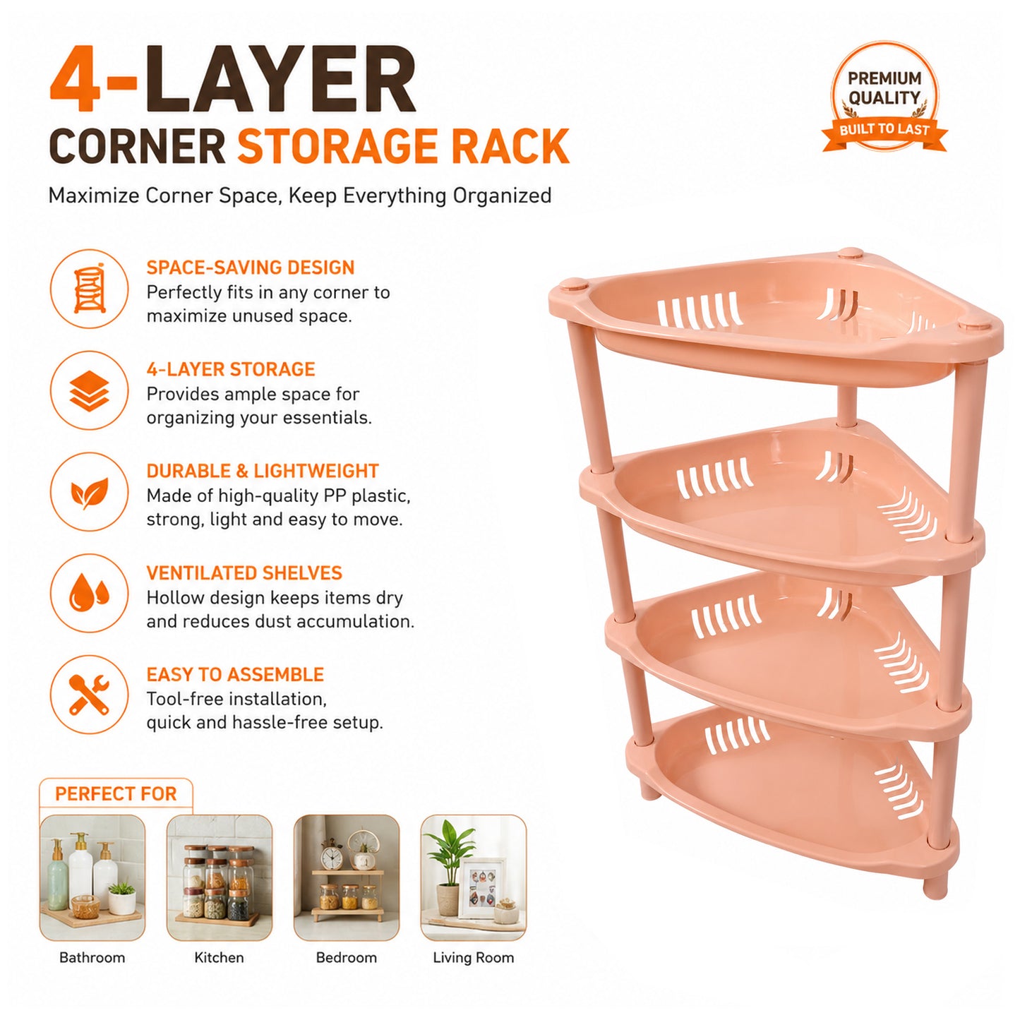 4-Layer Plastic Corner Storage Rack for Kitchen & Home – Space-Saving Multi-Tier Vegetable & Fruit Organizer Shelf, Durable Ventilated Storage Stand for Kitchen