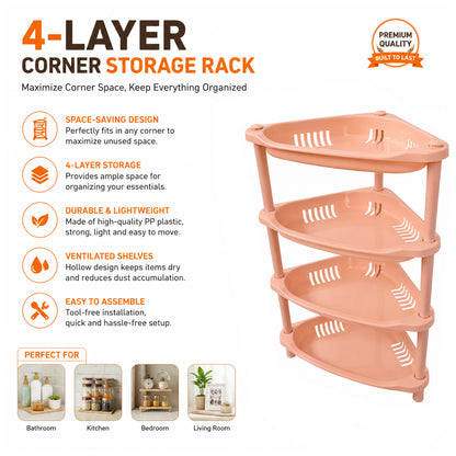 4-Layer Plastic Corner Storage Rack for Kitchen & Home – Space-Saving Multi-Tier Vegetable & Fruit Organizer Shelf, Durable Ventilated Storage Stand for Kitchen