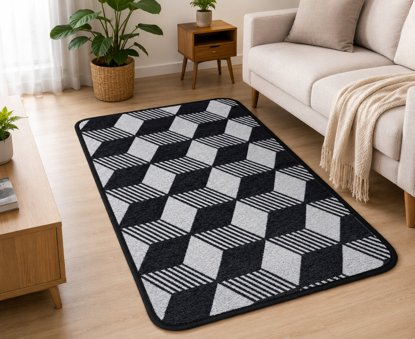 Geometric Anti-Slip Floor Mat 80 x 50 cm Soft Absorbent Rug for Bedroom, Living Room, Bathroom, Kitchen & Entryway Washable Non-Skid Decorative Door Mat