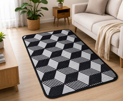 Geometric Anti-Slip Floor Mat 80 x 50 cm Soft Absorbent Rug for Bedroom, Living Room, Bathroom, Kitchen & Entryway Washable Non-Skid Decorative Door Mat