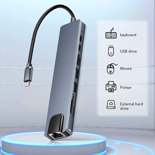 USB C Hub 8-in-1 Multiport Adapter with 4K HDMI, RJ45 Ethernet, USB 3.0, USB-C PD Charging, SD/TF Card Reader – Type-C to HDMI Converter for MacBook, Laptop, Tablet & Smartphones