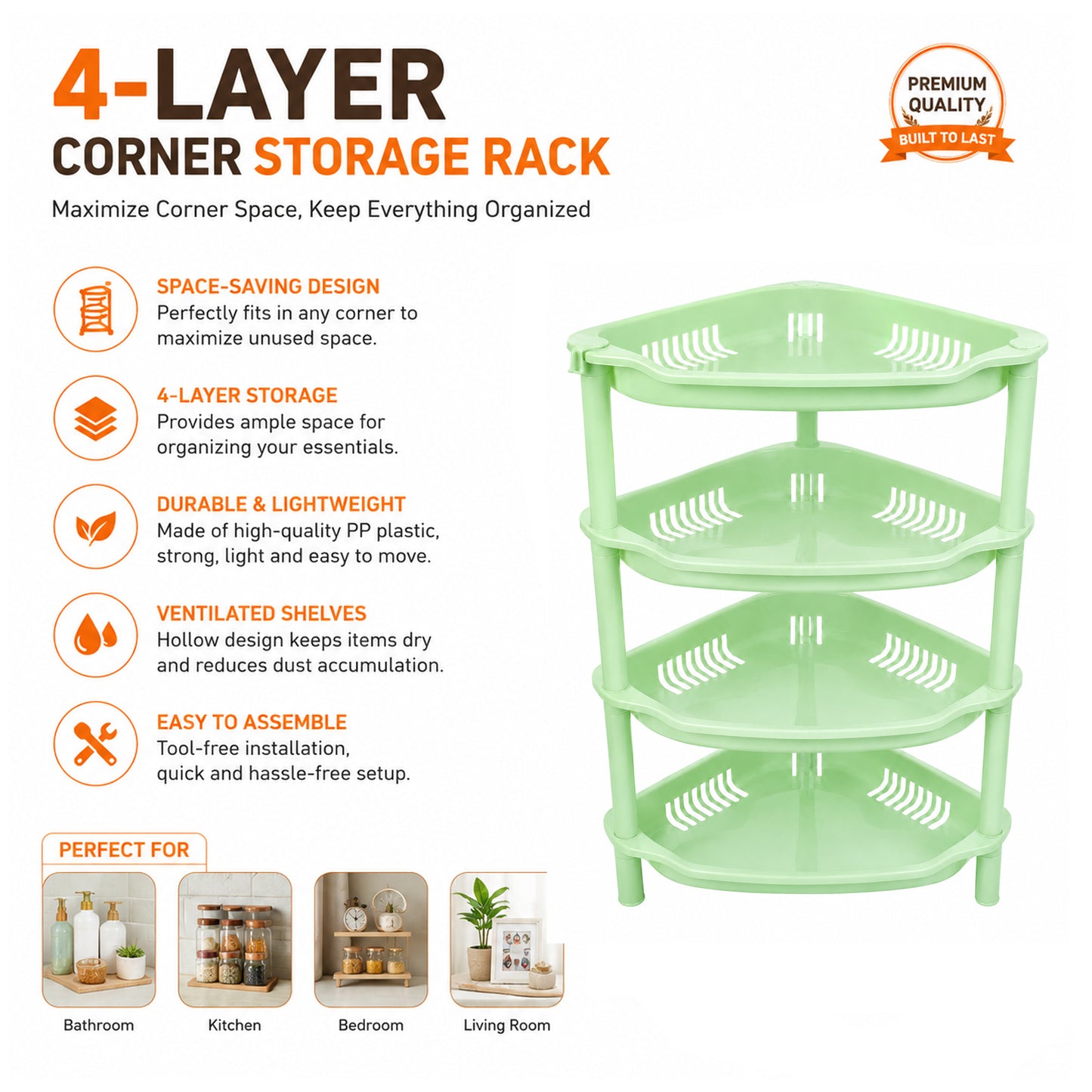 4-Layer Plastic Corner Storage Rack for Kitchen & Home – Space-Saving Multi-Tier Vegetable & Fruit Organizer Shelf, Durable Ventilated Storage Stand for Kitchen