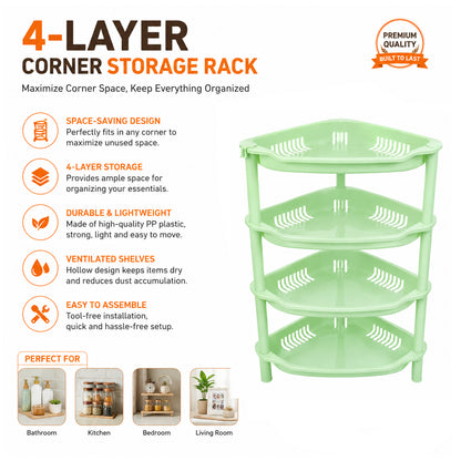 4-Layer Plastic Corner Storage Rack for Kitchen & Home – Space-Saving Multi-Tier Vegetable & Fruit Organizer Shelf, Durable Ventilated Storage Stand for Kitchen