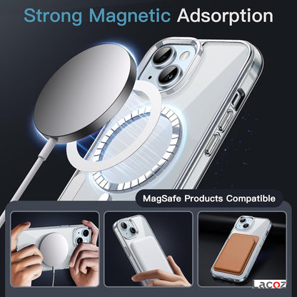 Premium Magnetic Transparent Phone Case for iPhone 15 Plus Crystal Clear Protective Cover with Strong Magnetic Ring for Wireless Charging