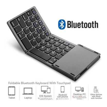Foldable Bluetooth Keyboard with Touchpad, Portable Tri-Fold Wireless Keyboard, Rechargeable Compact Keyboard for Windows, Android, iOS, Tablets, Smartphones & Laptops