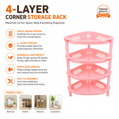 4-Layer Plastic Corner Storage Rack for Kitchen & Home – Space-Saving Multi-Tier Vegetable & Fruit Organizer Shelf, Durable Ventilated Storage Stand for Kitchen