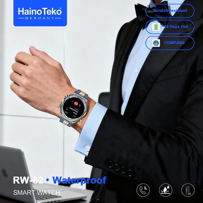 HainoTeko RW-82 Waterproof Smart Watch with Bluetooth Calling AMOLED Display, Compass Function, 3 Interchangeable Straps and 10 Days Battery Life Designed for Men