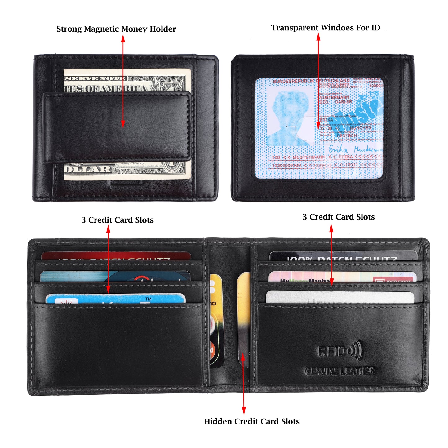 Fend Genuine Leather Card Holder Wallets with RFID Blocking for Men's