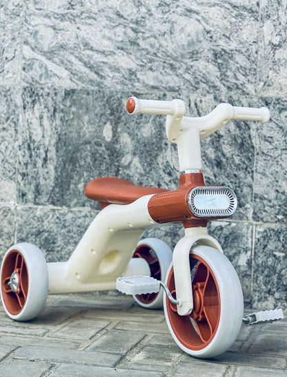 Kids Tricycle Pedal-Powered Ride-On Trike with Built-in Light & Music Headlight EVA Silent Wheels, Anti-Slip Pedals, Comfortable Seat, Durable Frame Indoor & Outdoor First Bicycle for Boys and Girls