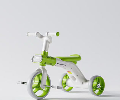 Kids Tricycle Pedal-Powered Ride-On Trike with Built-in Light & Music Headlight EVA Silent Wheels, Anti-Slip Pedals, Comfortable Seat, Durable Frame Indoor & Outdoor First Bicycle for Boys and Girls