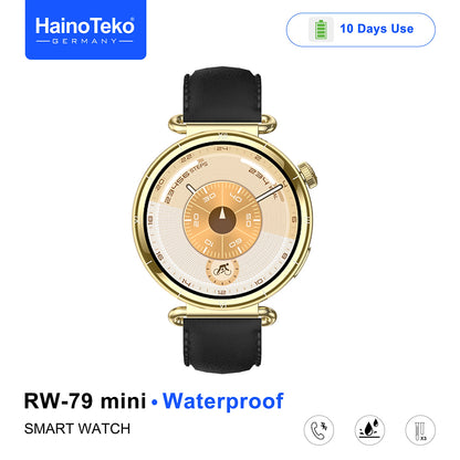 HainoTeko RW-79 Mini Waterproof Smart Watch with AMOLED Display Bluetooth Call 3 Interchangeable Straps and Charging Cable Designed for Ladies