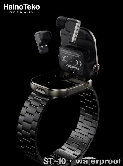 HainoTeko ST-10 Watch Buds with AMOLED Display, Bluetooth Calling Smartwatch with Built-in Earbuds, Waterproof Smart Watch 3 Interchangeable Straps Fitness Tracker Designed for Ladies and Gents