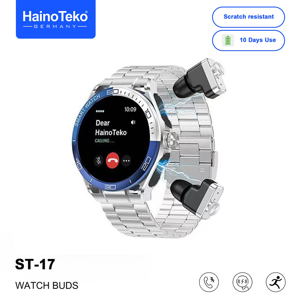 HainoTeko ST-17 Watch Buds Smartwatch with Built-in Wireless Earbuds, AMOLED Display, Bluetooth Calling, 3 Interchangeable Straps Multiple Sports Modes and 10-Day Battery Life Designed for Men